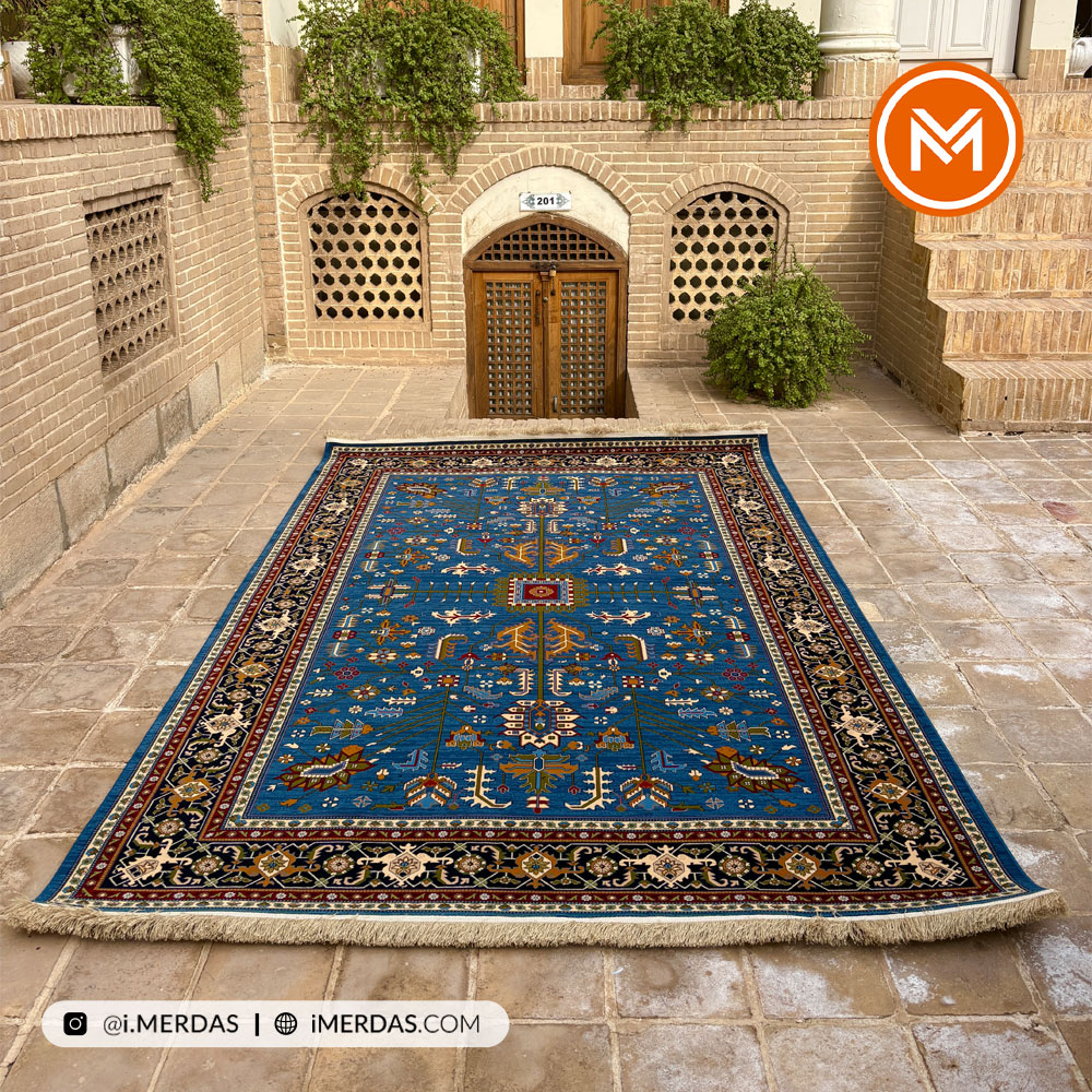 فرش گبه کد 125 قشقایی زمینه آبی نفتی